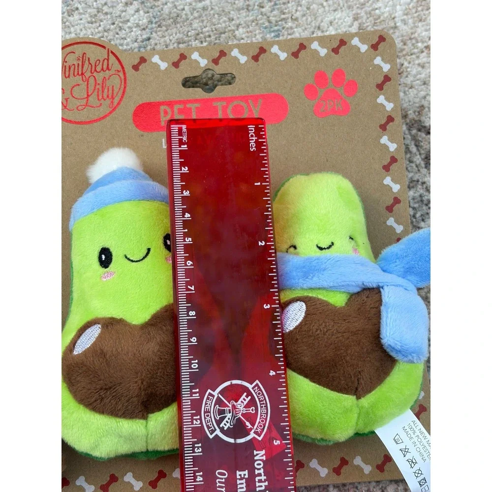 Winifred & Lily Pet Toy Bundle Cow Ring and Avocado 2PK Plush Squeak Toys NEW